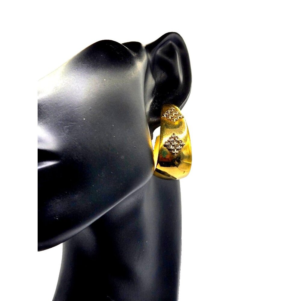 Fabulous Vintage 80s Large Gold Tone Hoop Earrings with Bling  2 inch long